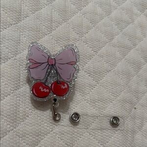 Pink Bow and Cherry Glitter Badge Reel